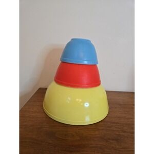 Vintage Pyrex Primary Color Mixing Bowls 401 402 404 MCM Read Yellow Red Blue